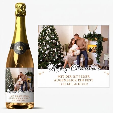 Personalisierter Sekt mit Text und Foto – Frohe Weihnachten