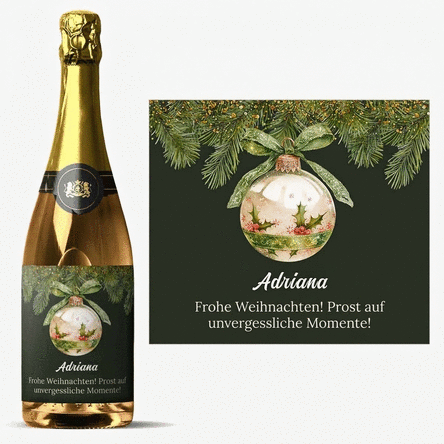 Personalisierter Sekt mit Text – Weihnachtskugel