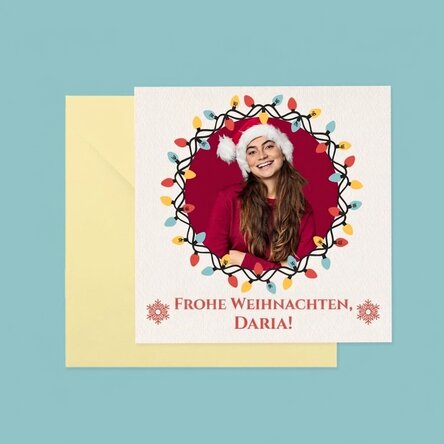 Individuell gestaltete quadratische Karte mit einer Botschaft und einem Foto – Weihnachten