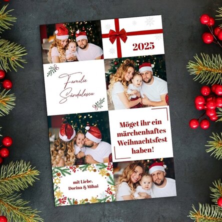 Individuell gestalteter Magnet (10 x 15 cm) mit 4 Fotos und Text – Weihnachten