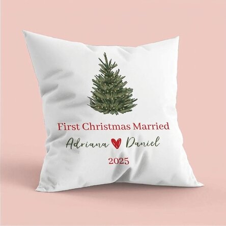 Personalised cushion with message - First Christmas Married