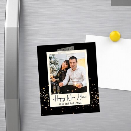 Individuell gestalteter Magnet (10 x 12 cm) mit Foto und Botschaft – Frohes neues Jahr