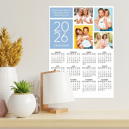 Personalised calendar poster with 4 photos and message