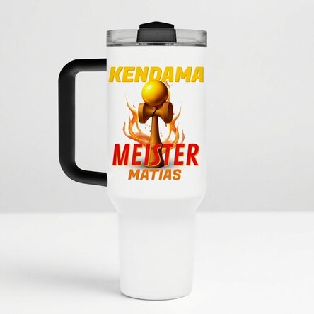 Thermosbecher mit Griff und Strohhalm, individuell mit Namen bedruckt – Kendama Master