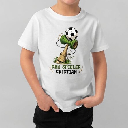 Personalisiertes Baumwoll-T-Shirt für Kinder mit Aufdruck – Kendama Fußball