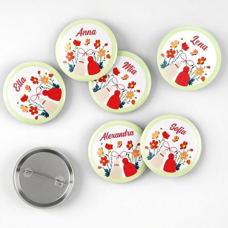 Set mit 6 personalisierten Ansteckern mit Namen