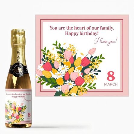 Mini bottle of sparkling wine personalised with text - Flowers