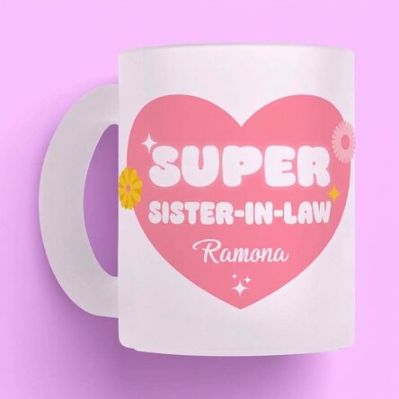 Personalisierter Glasbecher mit Aufdruck – „Super Schwägerin“