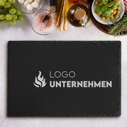 Gravierte Schieferplatte – Individuell gestaltet mit Logo in der Mitte