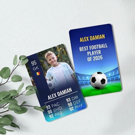 Individuell gestaltete Aluminiumkarte (Vorder- und Rückseite) mit Botschaft und Foto – FIFA
