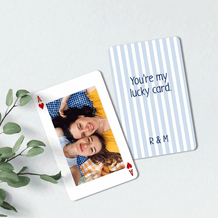 Individuell gestaltete Aluminiumkarte (Vorder- und Rückseite) mit Foto und Botschaft – Spielkarte