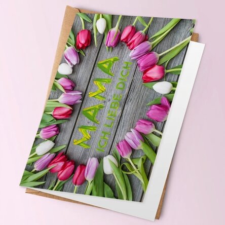 Personalisierte Grußkarte mit Frühlingsblumen – Tulpen