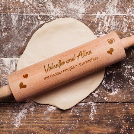 Personalised wooden rolling pin for couples