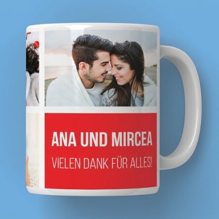 Personalisierte Tasse mit 5 Fotos und Text