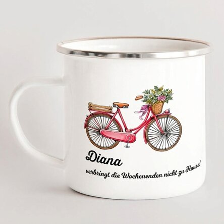 Personalisierter emaillierter Metallbecher – Retro-Fahrrad-Motiv