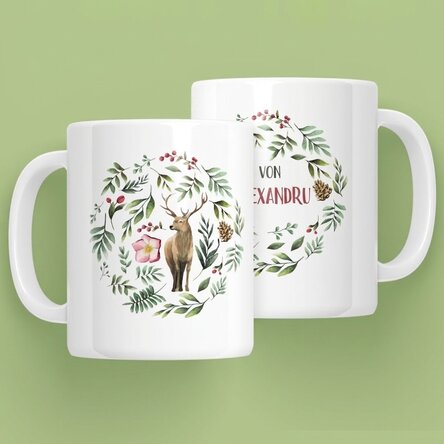 Personalisierte Tasse mit Rentiermotiv für ihn – Weihnachtsmotiv