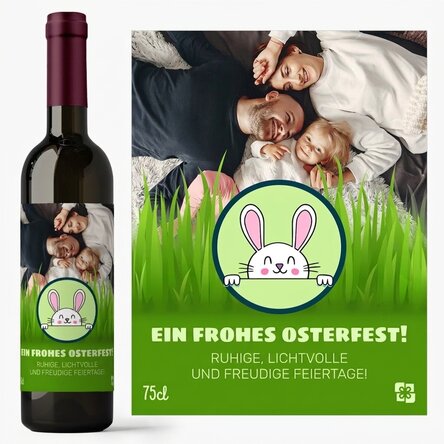 Personalisierter Wein mit Text und Foto – Frohe Ostern!