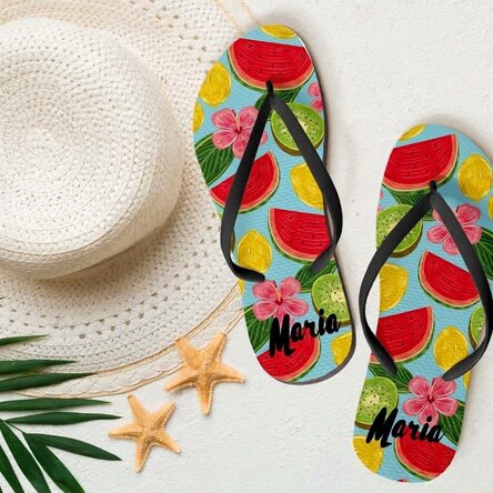 Personalised children's flip-flops with text - Watermelon