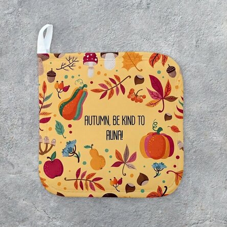 Personalised hot pot holder with text - Happy Autumn