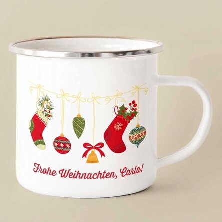 Personalisierte Emaille-Tasse mit Text – Socken