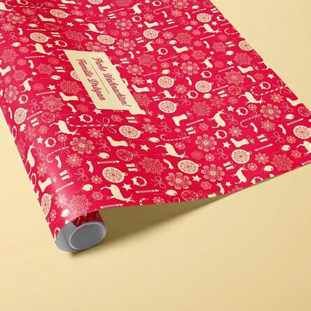 Individuell gestaltetes Geschenkpapier mit Text in einem Rahmen – Reni