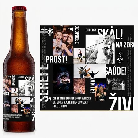 Individuell gestaltetes Bier mit Text und 8 Fotos – Prost!