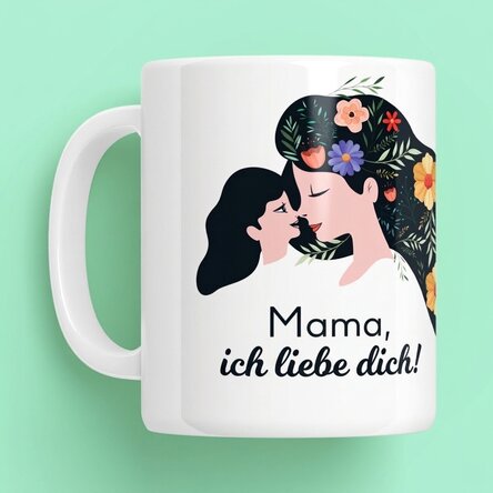 Personalisierte Tasse mit der Aufschrift „Mama, ich liebe dich!“