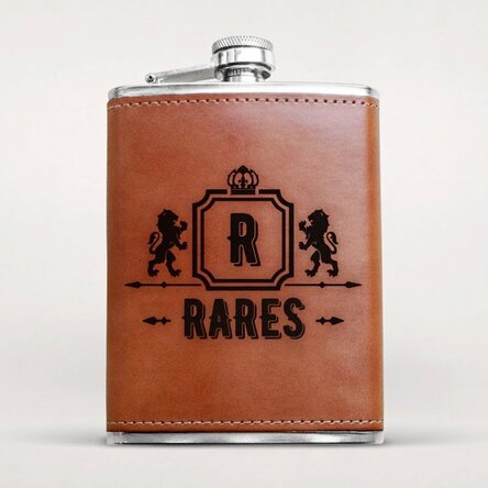 Personalisierte, mit Leder ummantelte Taschenflasche – König der Löwen