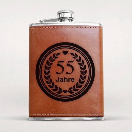Personalisierte, mit Leder ummantelte Taschenflasche – Jubiläum