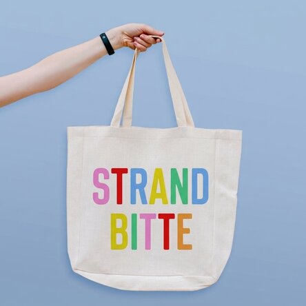 Personalisierte Strandtasche mit Schriftzug – „Beach please“, mehrfarbig