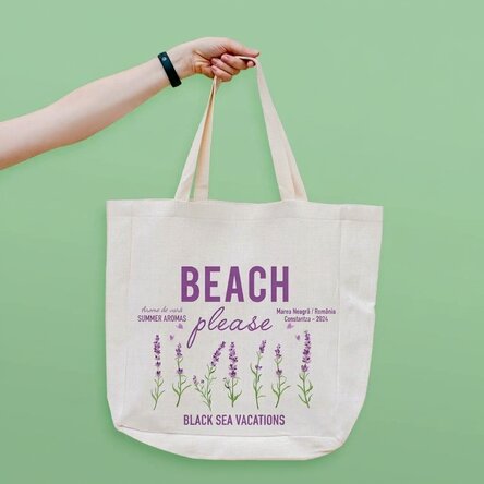 Personalised beach bag with text - Beach please lavender model
