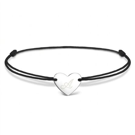 Personalisiertes Armband mit Kordel – Herz 12 x 10 mm – 925er Silber – Modell „Initiale 2“