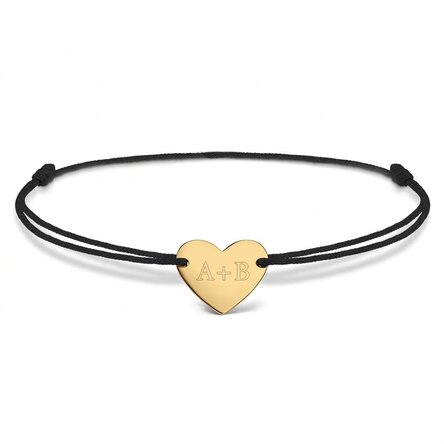 Personalisiertes Armband mit Kordel – Herz 12 x 10 mm – 14-karätiges Gold – Du und ich