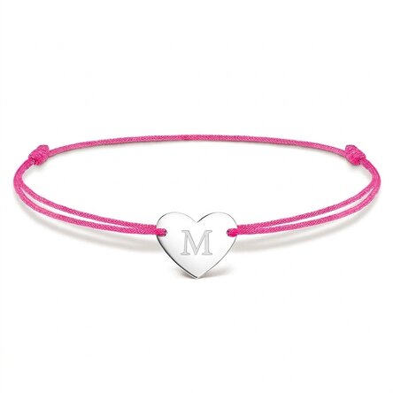 Personalisiertes Armband mit Kordel – Herz 12 x 10 mm – 925er Silber – Modell „Initiale 4“