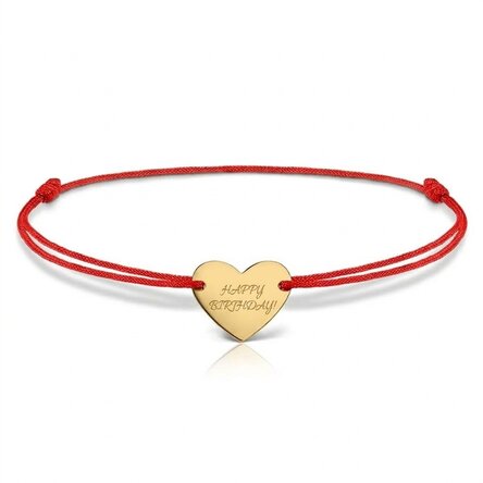 Personalised cord bracelet - heart 12x10 mm - 14K gold - initial model 5