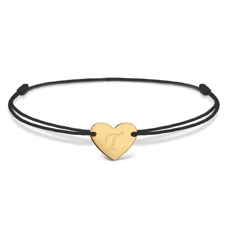 Personalisiertes Kordelarmband – Herz 12 x 10 mm – 14-karätiges Gold – Modell mit Initiale 6
