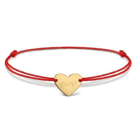 Personalised cord bracelet - heart 12x10 mm - 14K gold - You and Me model 3