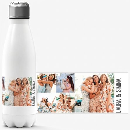 Thermoskanne mit weißem Boden, individuell gestaltet mit 5 Fotos und Text