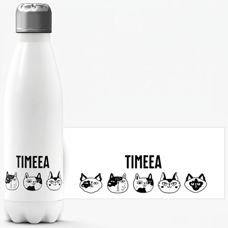 Thermoskanne mit weißem Boden, individuell mit Namen bedruckt – Cats