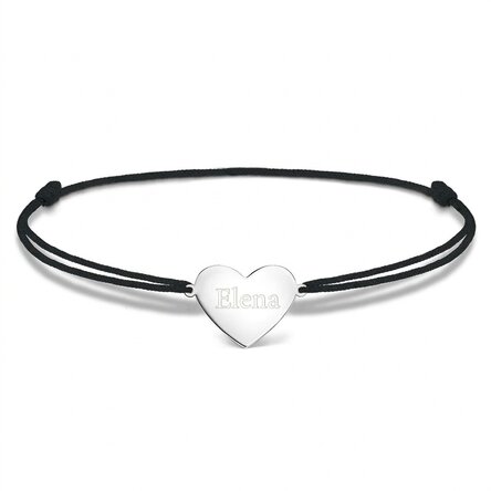 Personalisiertes Kordelarmband – Herz 15 x 13 mm – 925er Silber – Name
