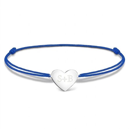 Personalisiertes Kordelarmband – Herz 15 x 13 mm – 925er Silber – 2 Initialen