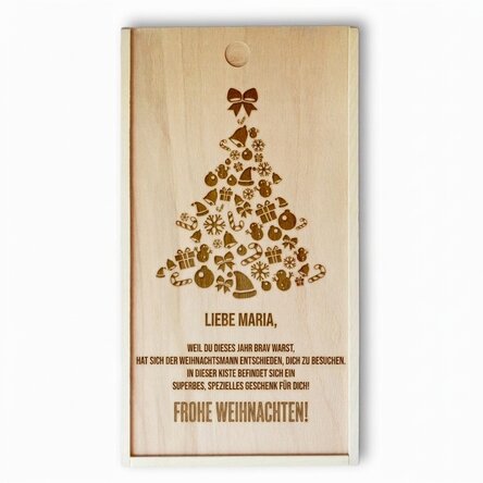 Personalisierte Geschenkbox aus Holz – Weihnachtsbaum