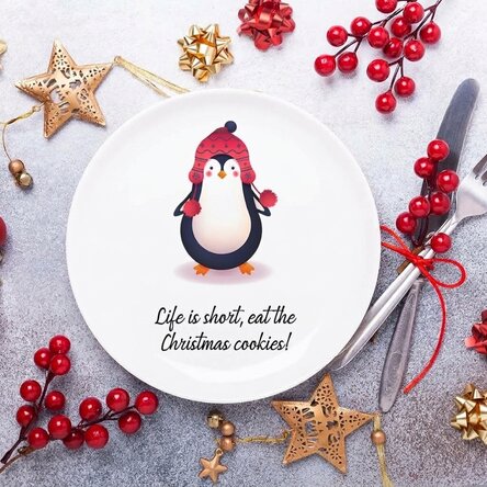 Personalisierter Teller mit Text – Pinguin