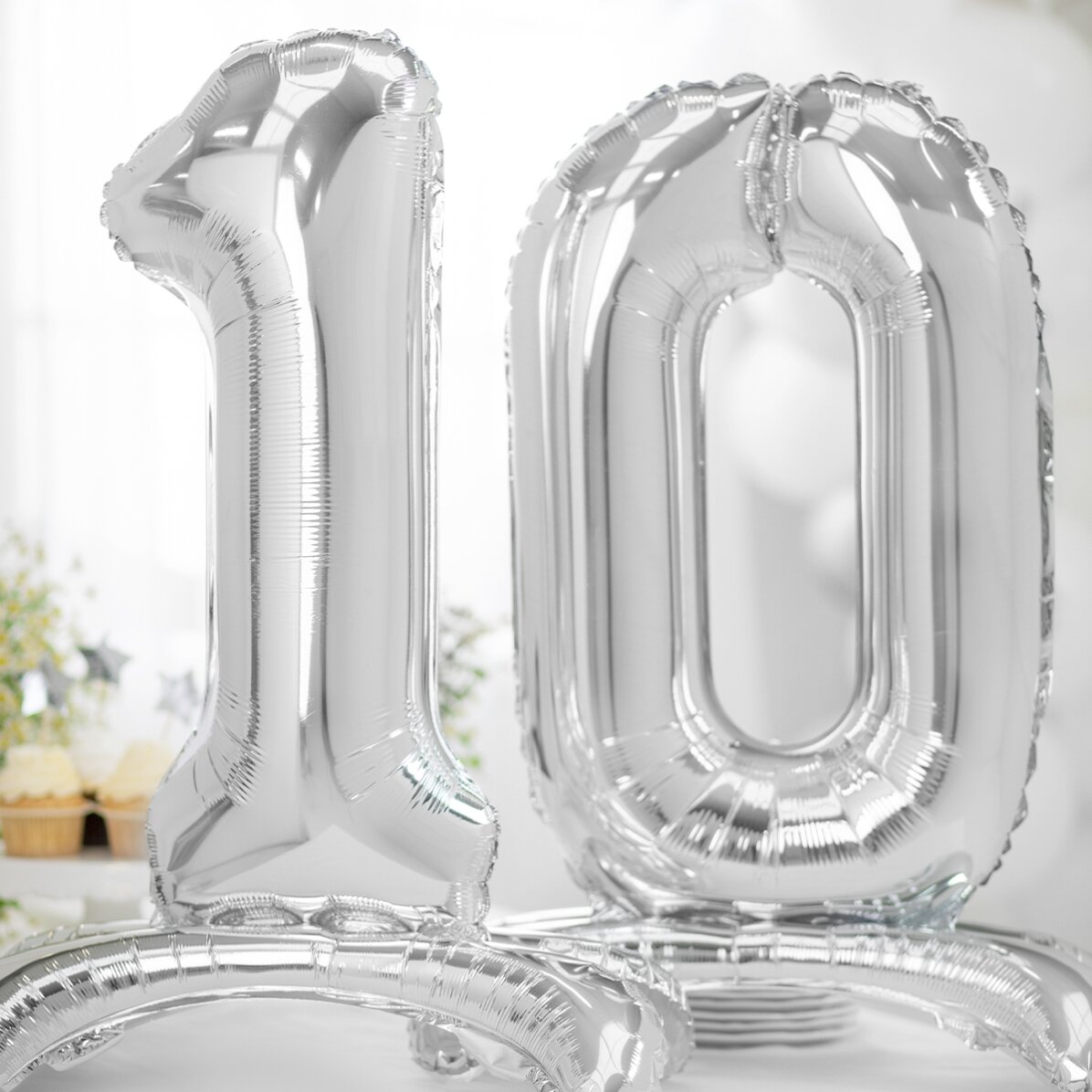 Luftballons – Silberne Zahlen, 70 cm, mit Halterung