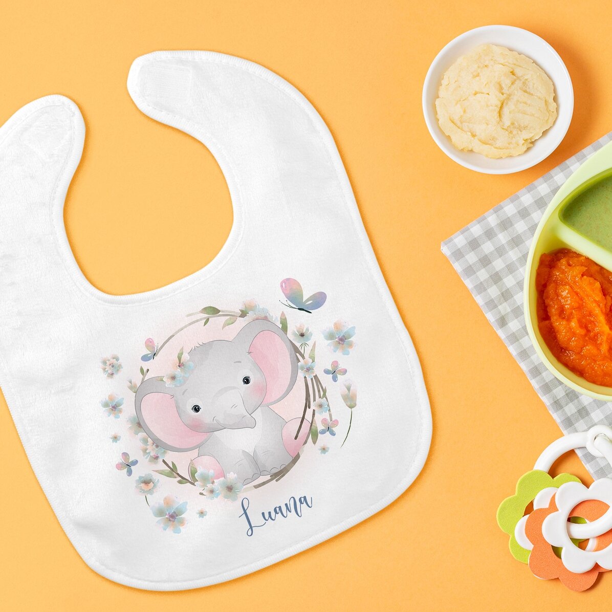 Personalisiertes Baby-Lätzchen mit Namen – Little Elephant