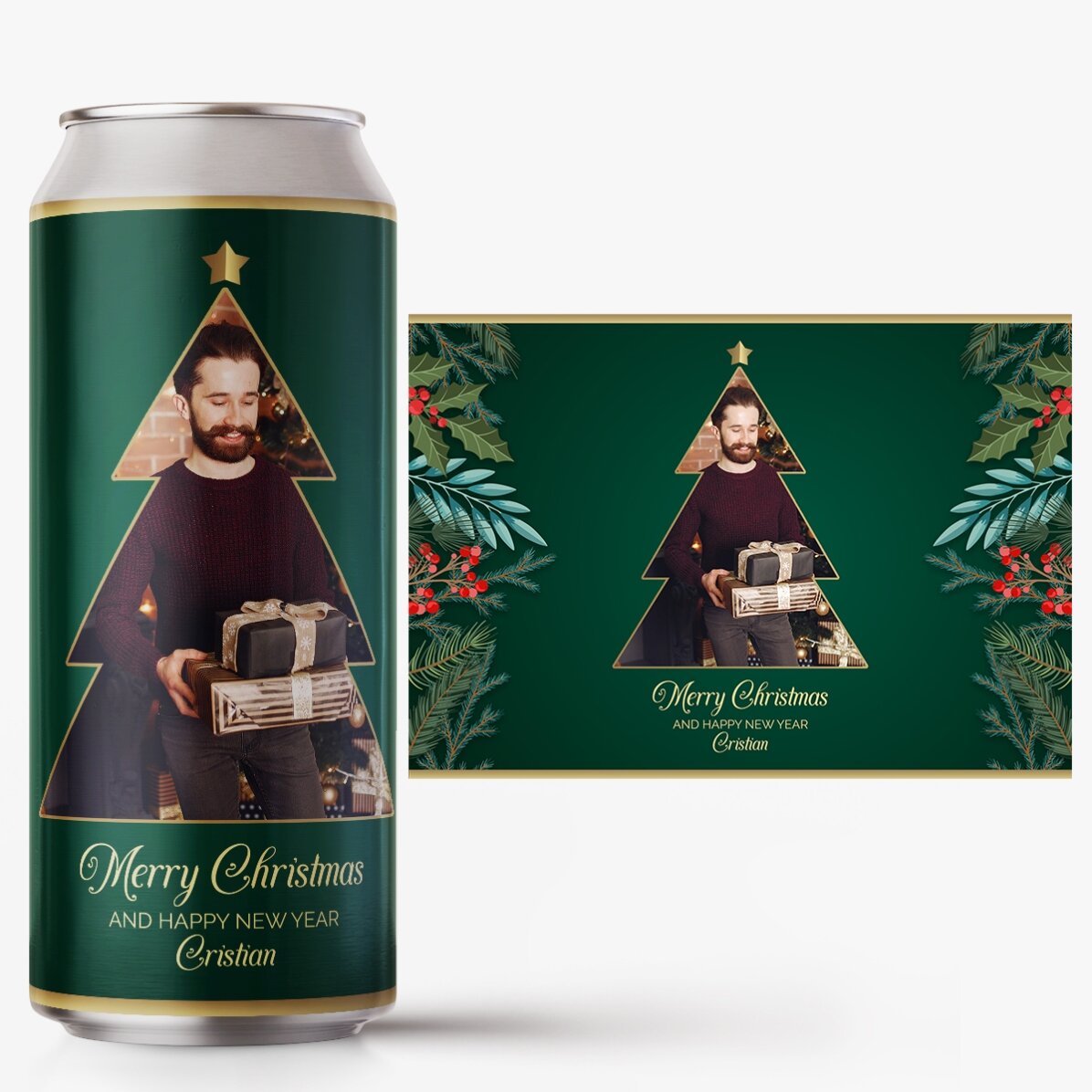Bier in einer individuell gestalteten Dose mit Foto und Text – Christmas Tree