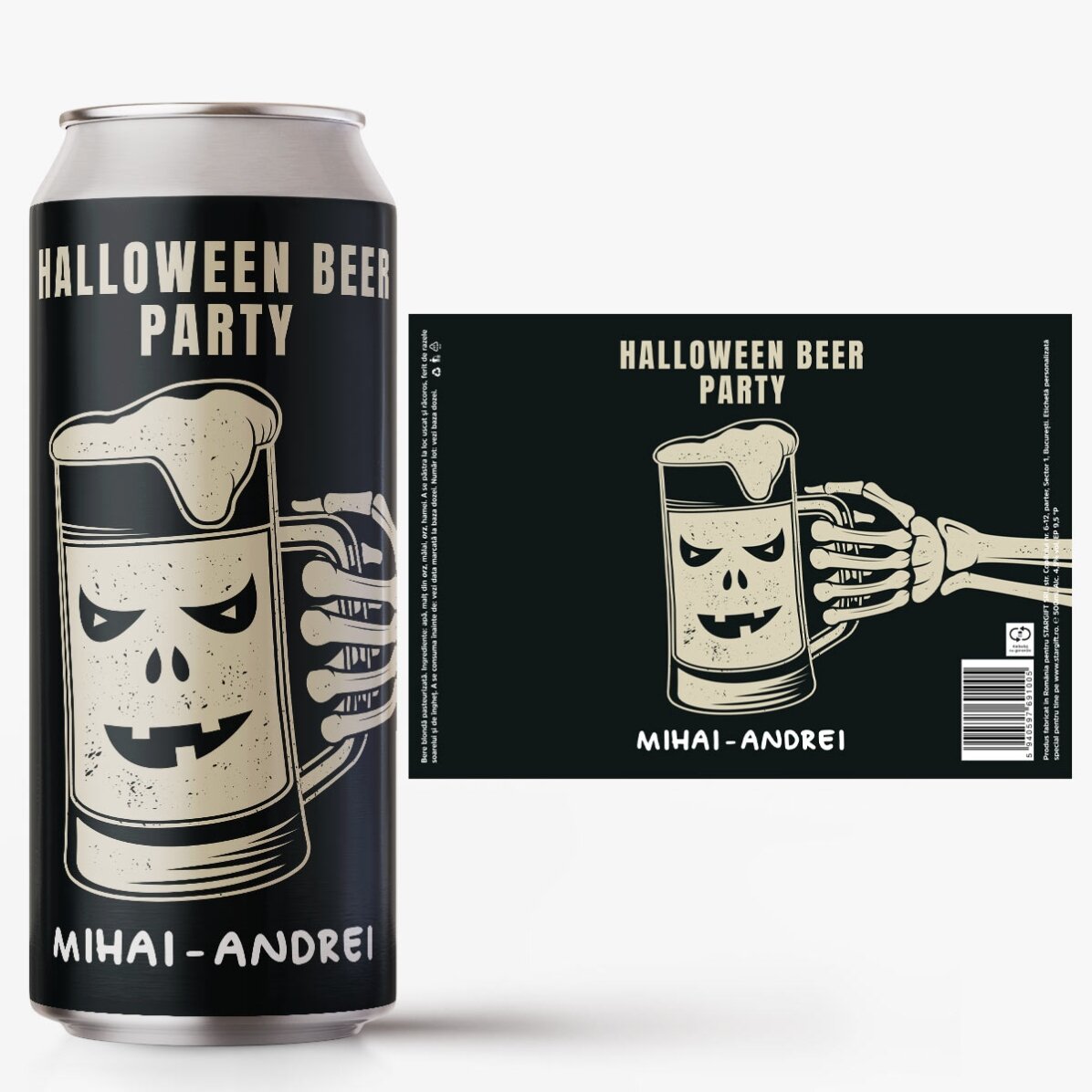 Bier in einer Dose mit individueller Beschriftung – Halloween-Bierparty