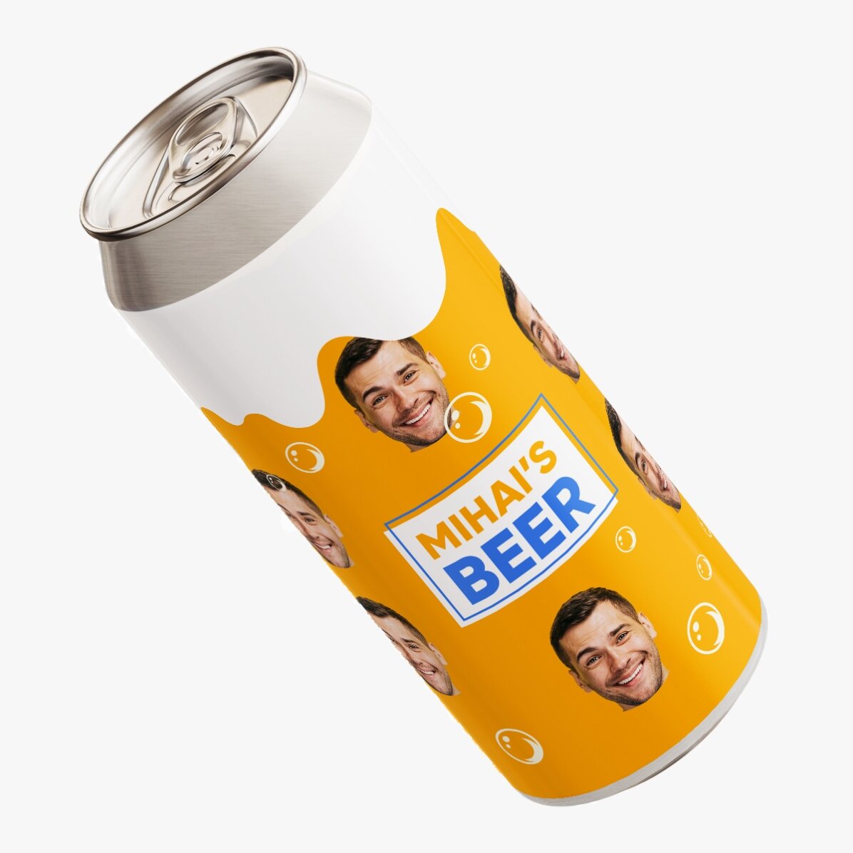 Personalised beer can with text and photo