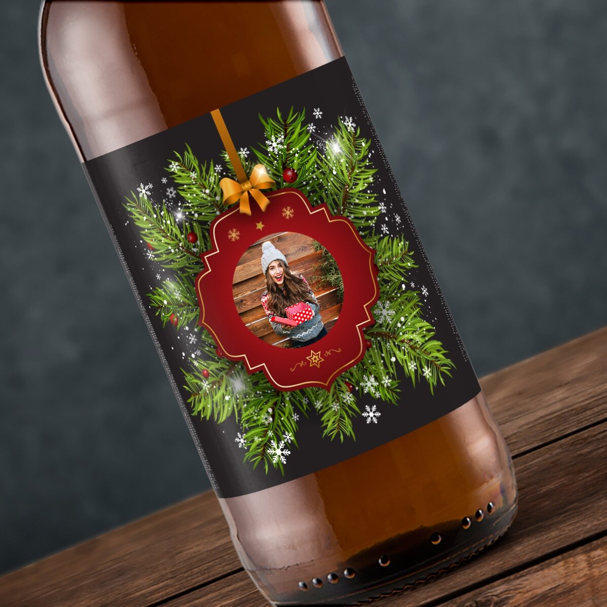 Individuell gestaltetes Bier mit einem Foto – Weihnachtsgrüße