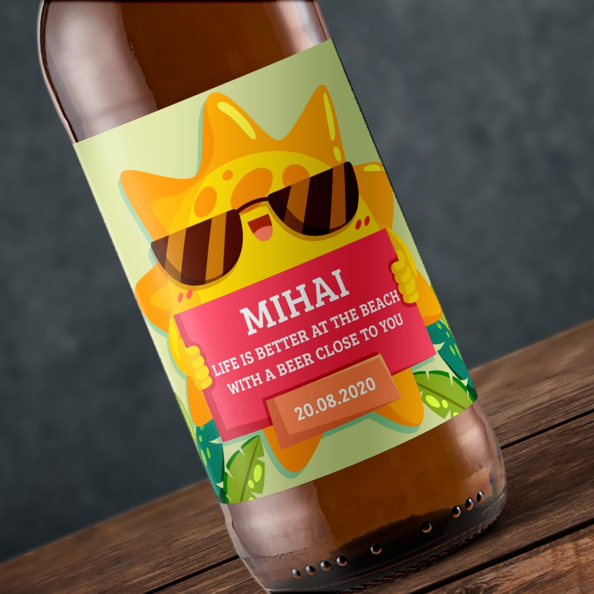 Personalised beer with text - Friendly sun